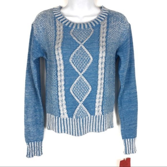 Mossimo Blue White Cable Knit Sweater - Picture 2 of 7